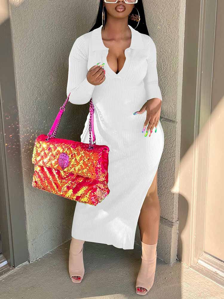 Ribbed knit midi dress - View 7 | Lwiis