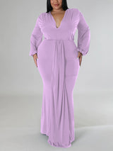 Mermaid maxi dress with V-neck and puff sleeves - View 19 | Lwiis