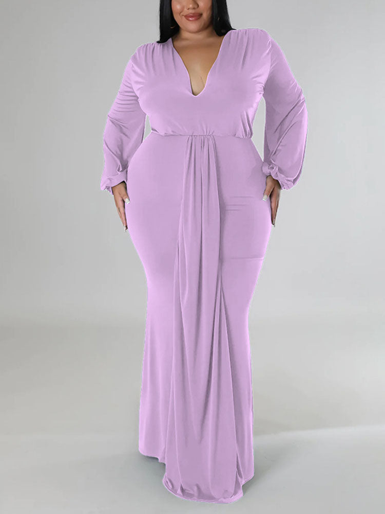 Mermaid maxi dress with V-neck and puff sleeves - View 19 | Lwiis