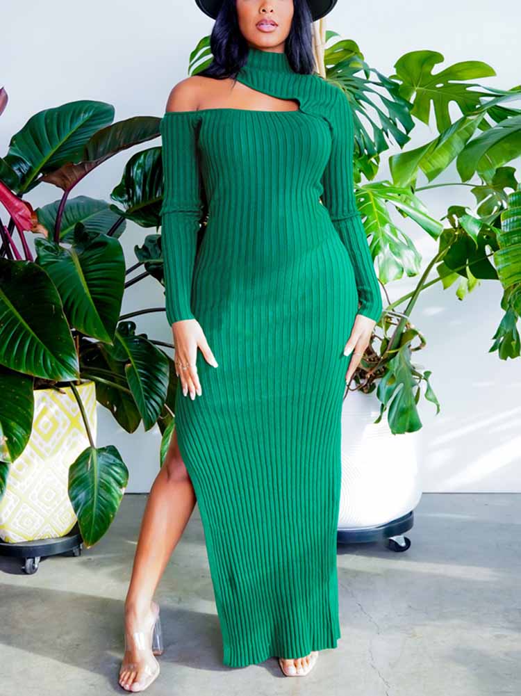 Elegant cut out maxi dress with high slit - View 6 | Lwiis