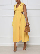 Collared Midi Dress with Side Cut-Out - View 9 | Lwiis