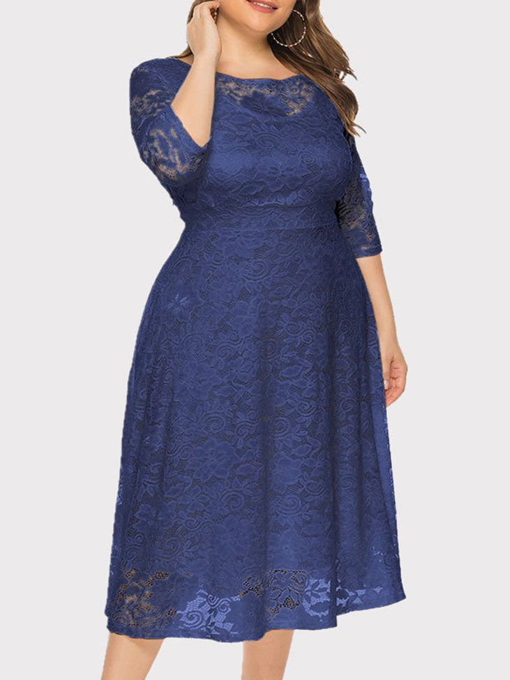 Lace A-Line Midi Dress - View 22 | Lwiis
