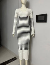Striped maxi dress displayed on a mannequin