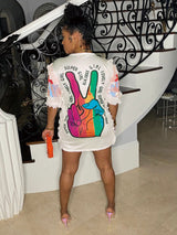 Sequin graphic print t-shirt dress - View 6 | Lwiis