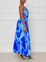 A woman wearing a one shoulder pleated midi dress - View 8 | Lwiis