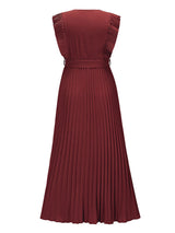 V-neck pleated maxi dress with ruffled trim and belted waist - View 21 | Lwiis