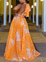 Maxi Halter Dress with Ring Detail - View 8 | Lwiis