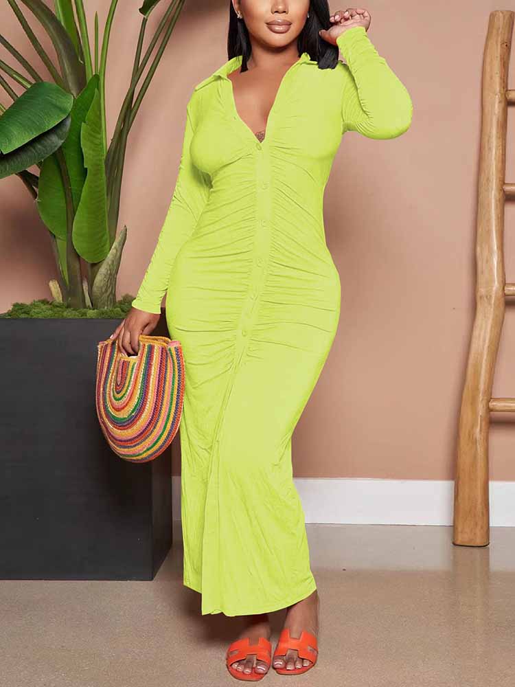Collared Button Down Maxi Dress - View 13 | Lwiis