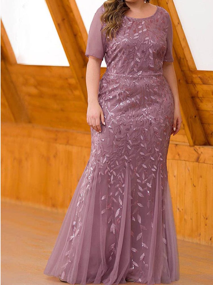 Sequin leaf pattern mermaid maxi dress with scoop neck - View 10 | Lwiis