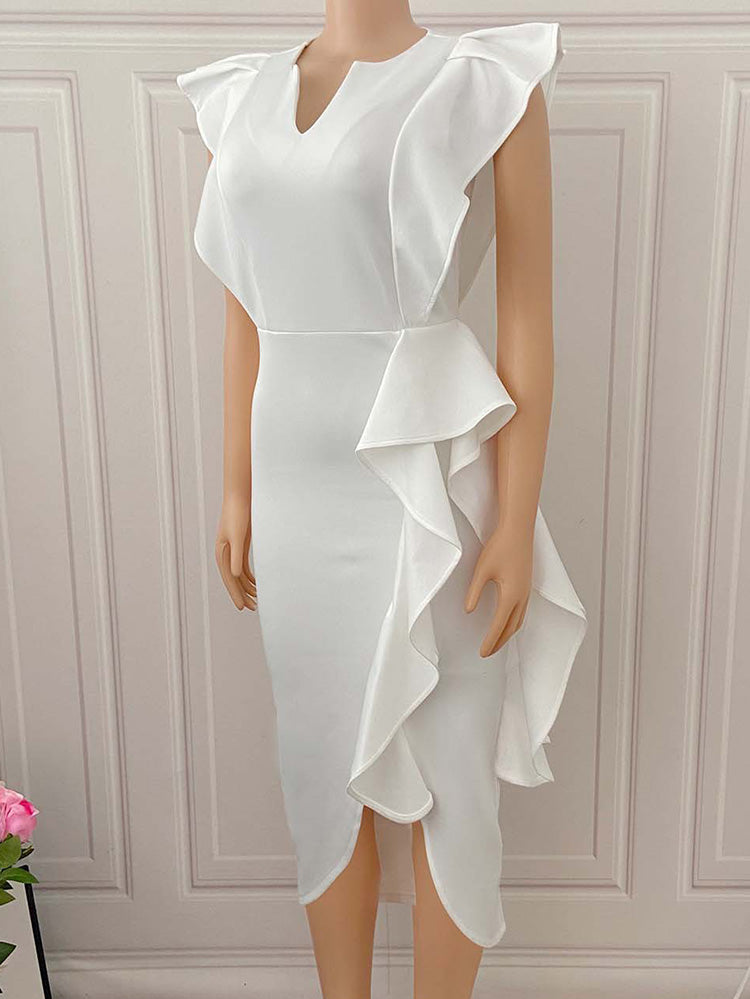 Asymmetrical Crepe Evening Dress with Keyhole Neckline - View 8 | Lwiis