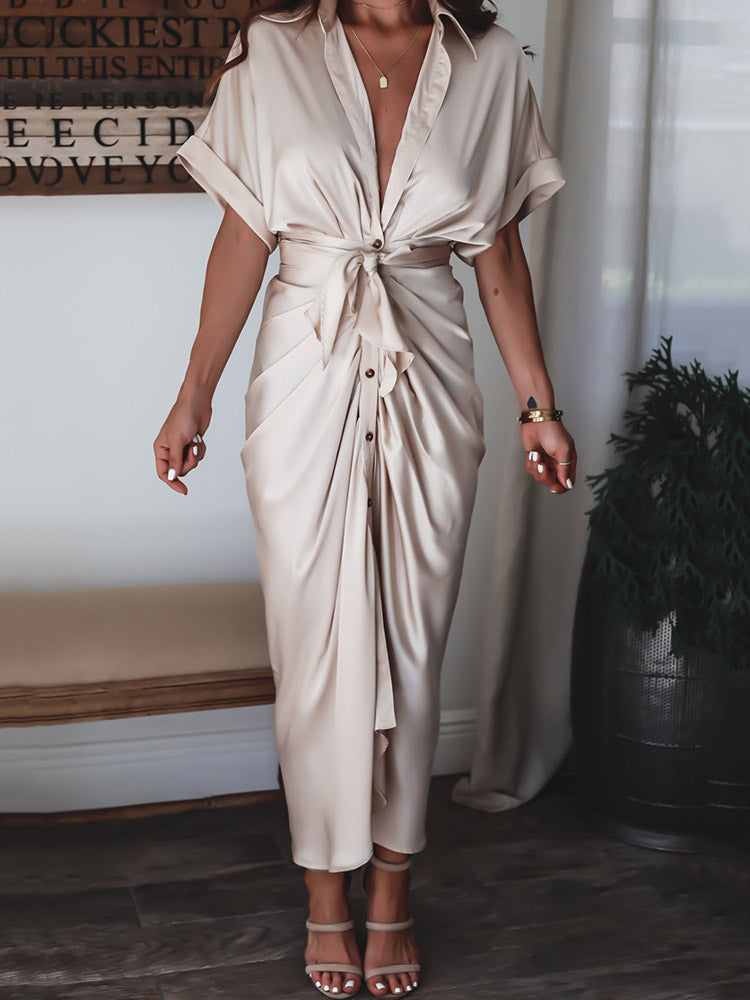 Satin button-down shirt dress - View 7 | Lwiis