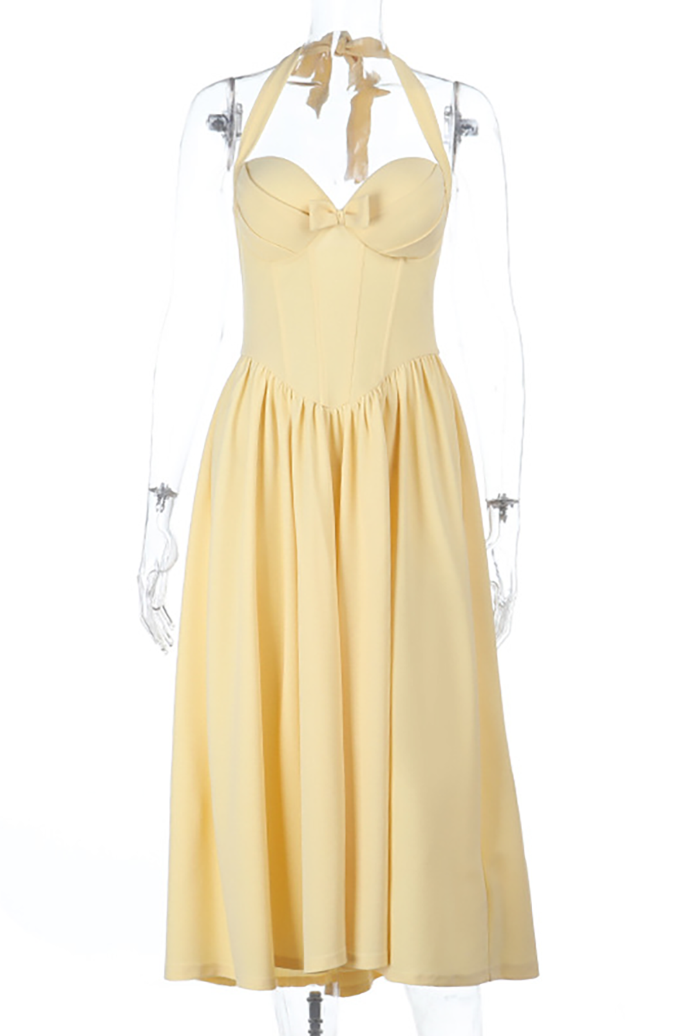 Halter Neck Fit and Flare Midi Dress - View 6 | Lwiis