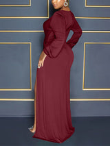 Elegant V Neck Side Split Maxi Dress - View 12 | Lwiis
