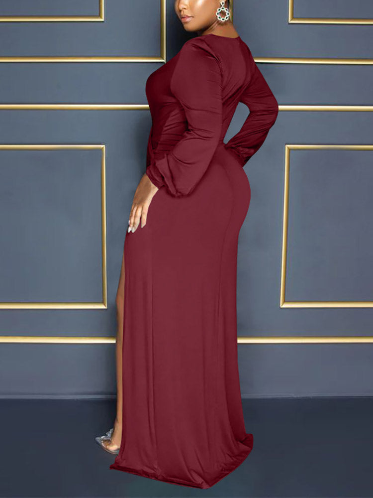 Elegant V Neck Side Split Maxi Dress - View 12 | Lwiis