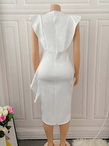 Asymmetrical Crepe Evening Dress with Keyhole Neckline - View 9 | Lwiis