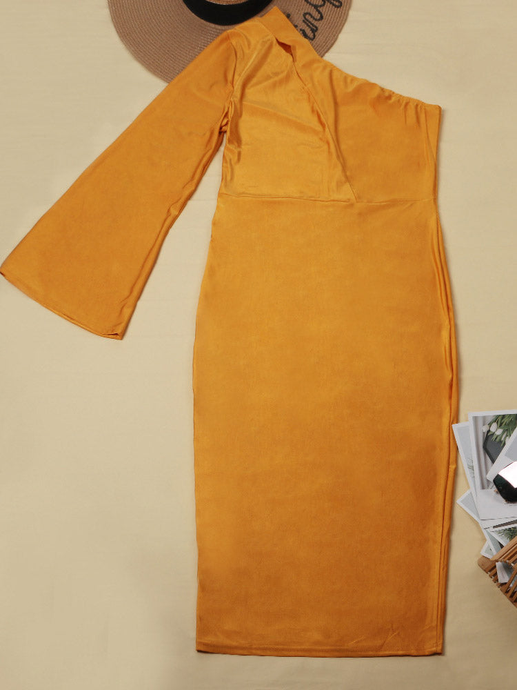 One Shoulder A-Line Midi Dress - View 19 | Lwiis