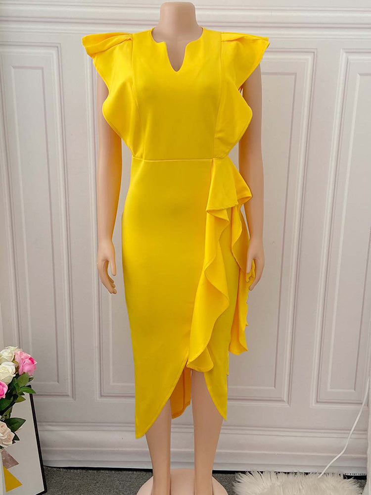Asymmetrical Crepe Evening Dress with Keyhole Neckline - View 11 | Lwiis