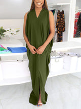 Sleeveless V-neck Maxi Dress with Side Slit - View 14 | Lwiis