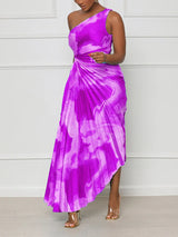 A woman wearing a one shoulder pleated midi dress - View 11 | Lwiis