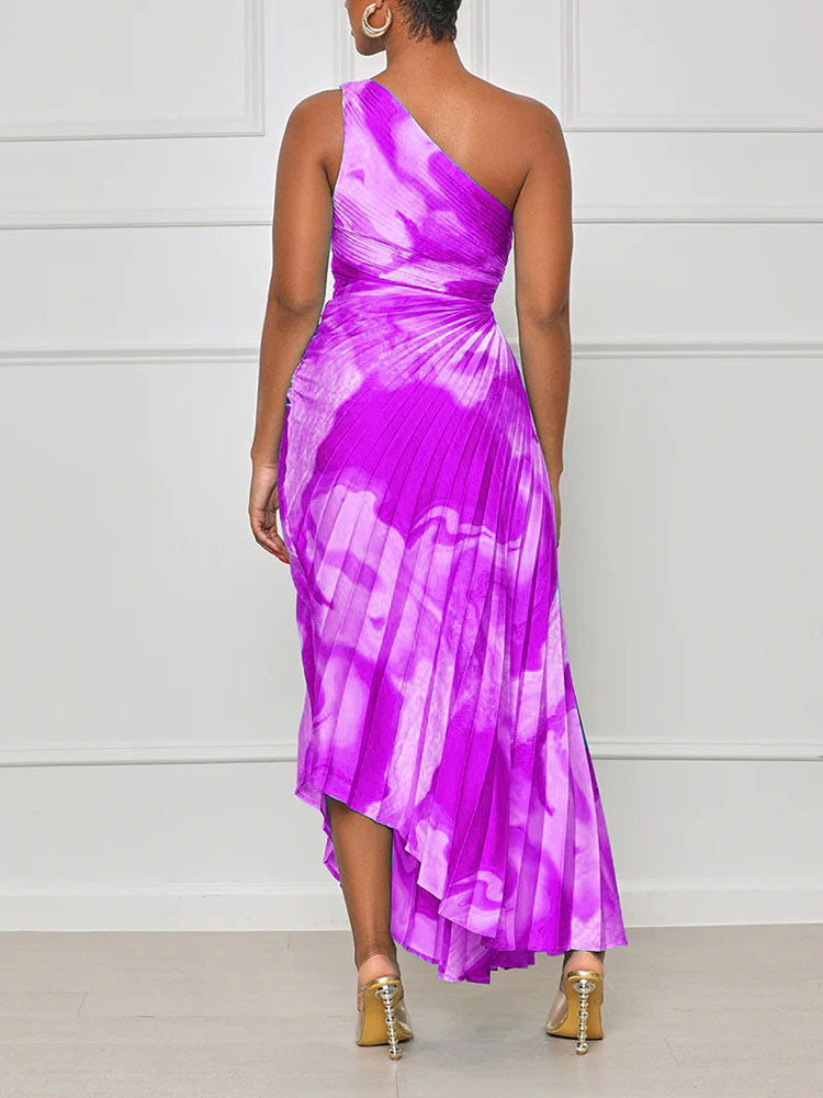 A woman wearing a one shoulder pleated midi dress - View 12 | Lwiis