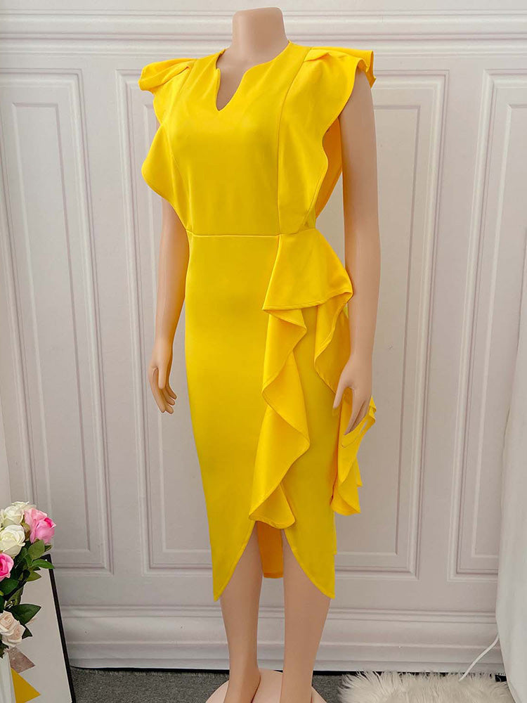 Asymmetrical Crepe Evening Dress with Keyhole Neckline - View 13 | Lwiis