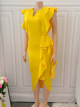 Asymmetrical Crepe Evening Dress with Keyhole Neckline - View 13 | Lwiis