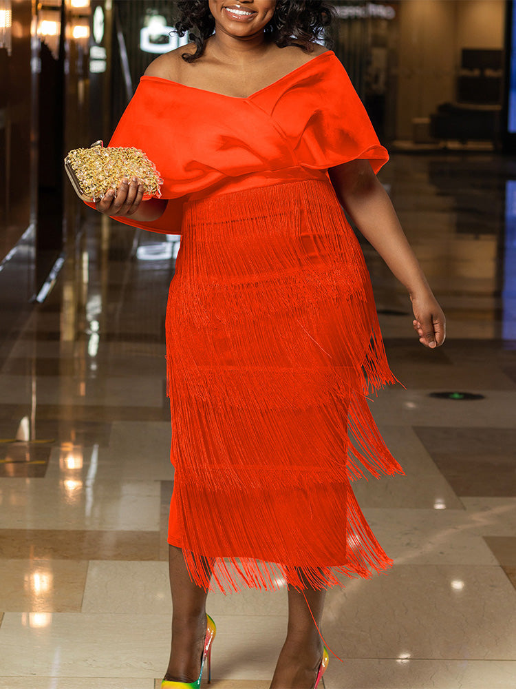 Off shoulder patchwork fringe dress - View 6 | Lwiis