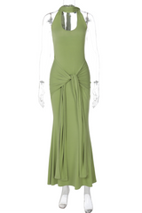 Halter neck maxi dress with tie detail - View 9 | Lwiis