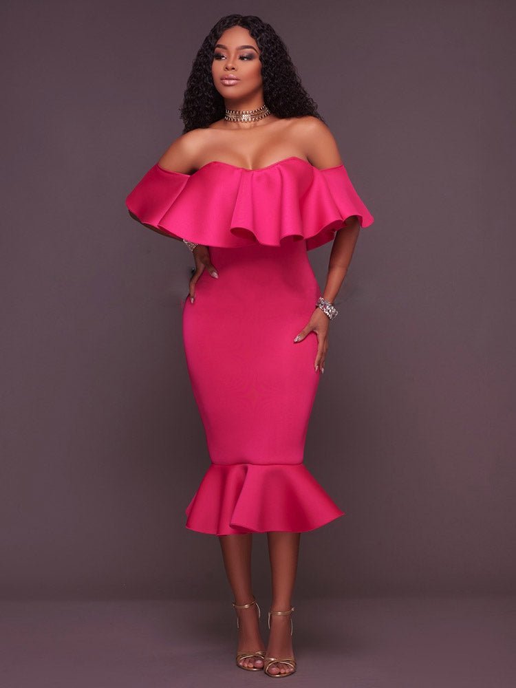 Off-the-shoulder ruffle midi dress - View 13 | Lwiis