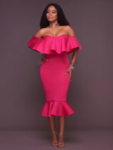Off-the-shoulder ruffle midi dress - View 13 | Lwiis