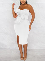 One shoulder ruffle midi dress - View 8 | Lwiis