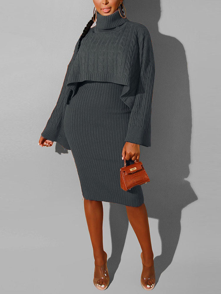 Knitted turtleneck sweater and midi dress set - View 29 | Lwiis