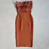 Feather embellished strapless midi dress - View 5 | Lwiis