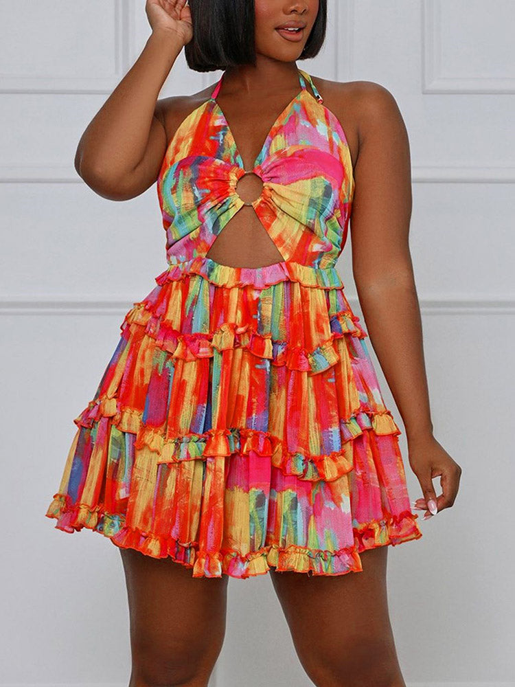 Printed Cutout Mini Dress - View 12 | Lwiis