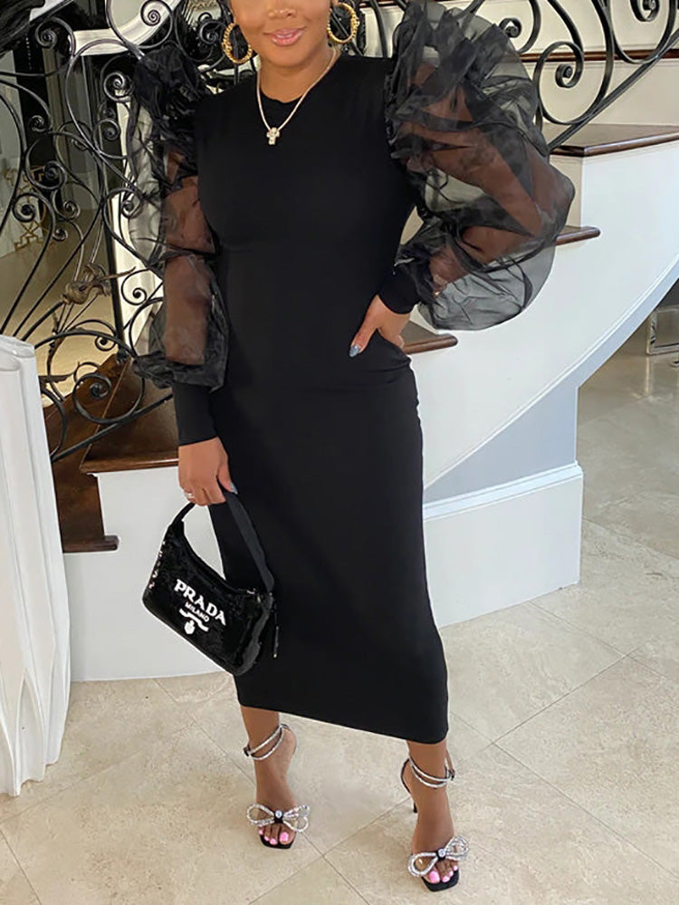 Elegant puff sleeve maxi dress - View 10 | Lwiis