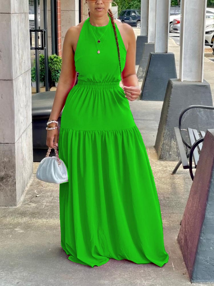 Halter Neck Maxi Dress - View 7 | Lwiis