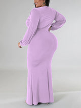 Mermaid maxi dress with V-neck and puff sleeves - View 20 | Lwiis