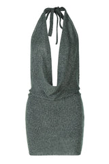 Sparkly knit halter mini dress - View 7 | Lwiis