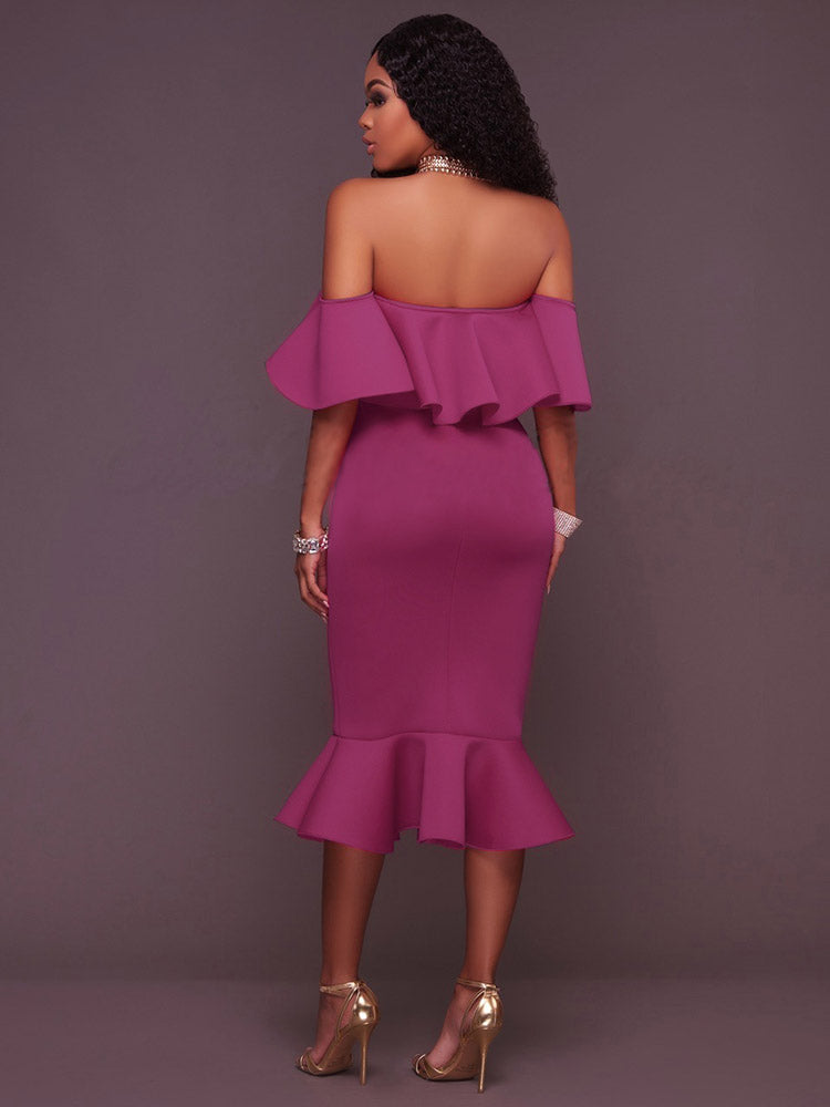 Off-the-shoulder ruffle midi dress - View 9 | Lwiis