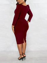 Elegant square neck midi dress - View 7 | Lwiis