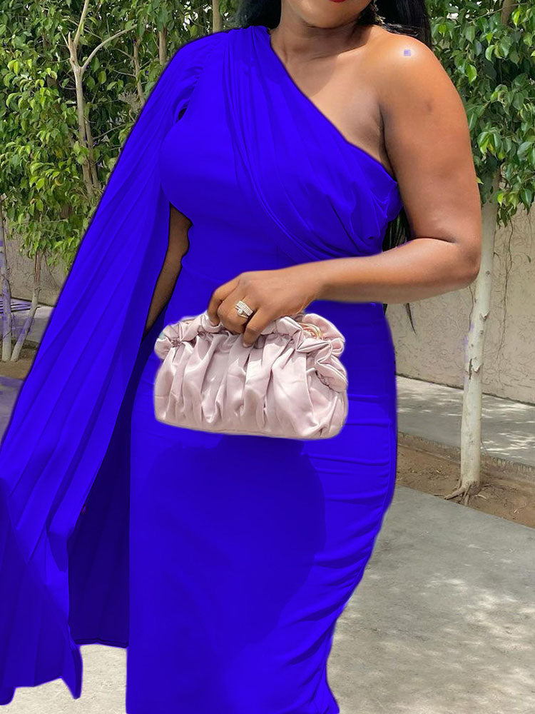 One shoulder pleated sleeve dress - View 11 | Lwiis