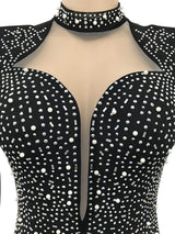 Sequin party dress with rhinestone embellishments and mesh sleeves - View 6 | Lwiis