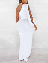One Shoulder Maxi Dress with Slit - View 18 | Lwiis