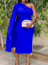 One shoulder pleated sleeve dress - View 10 | Lwiis