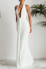 Halter neck ruched maxi dress - View 7 | Lwiis