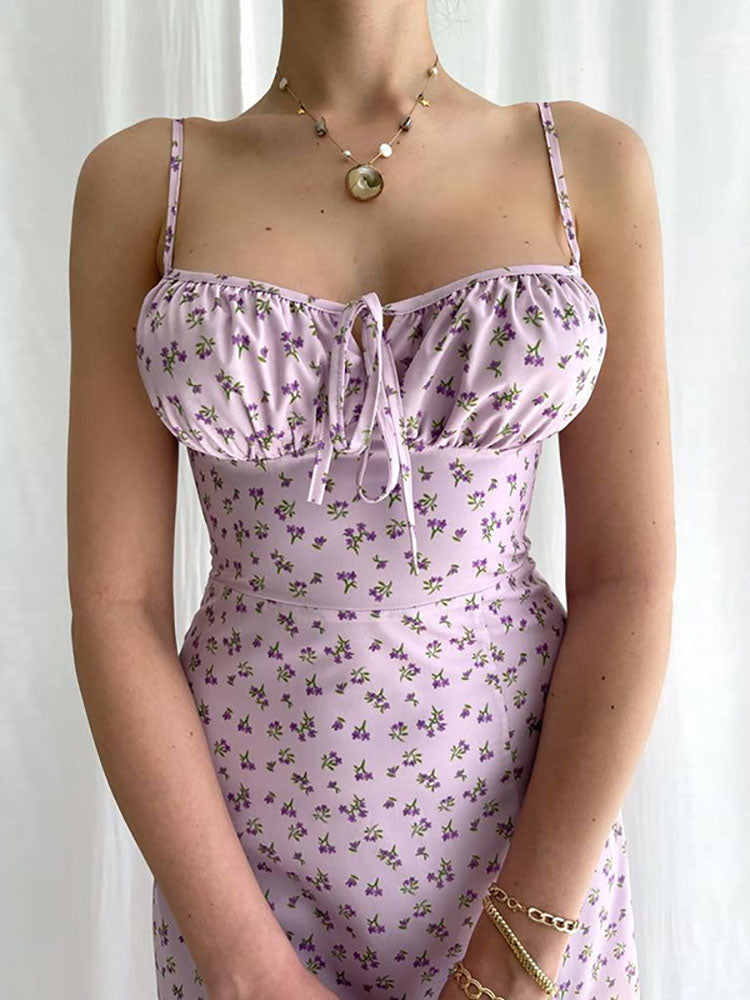 Floral printed midi dress with ruched detail - View 10 | Lwiis