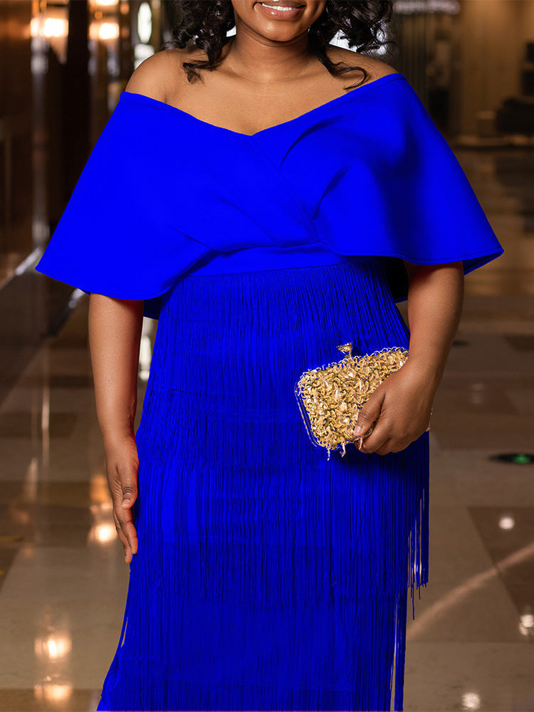 Off shoulder patchwork fringe dress - View 8 | Lwiis