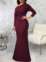 One shoulder elegant party dress with draped bodice and mermaid hem - View 8 | Lwiis