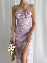 Floral printed midi dress with ruched detail - View 8 | Lwiis