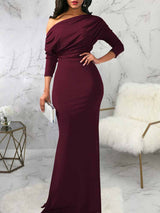 One shoulder elegant party dress with draped bodice and mermaid hem - View 7 | Lwiis